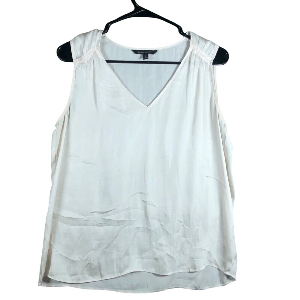 Banana Republic Womens Blouse Off White Cream V Neck Sleeveless Chiffon Small